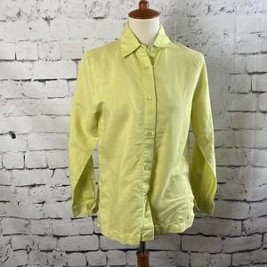David N Linen‎ Blend Collared Long Sleeve Button Down Shirt Neon Yellow Large P